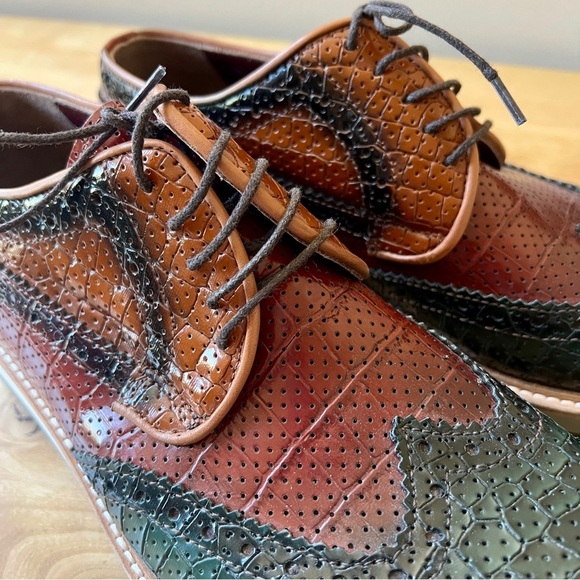 S’ BAKER LEATHER DERBY SHOES MEN 42 US 9 REPTILE WINGTIP LEATHER OFFICE MODERN - Picture 5 of 12